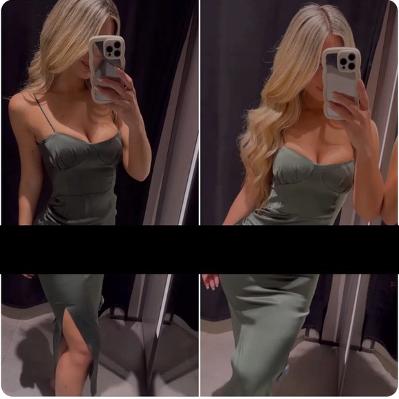 💚 SLIT SATIN EFFECT DRESS - Picture 2 of 7